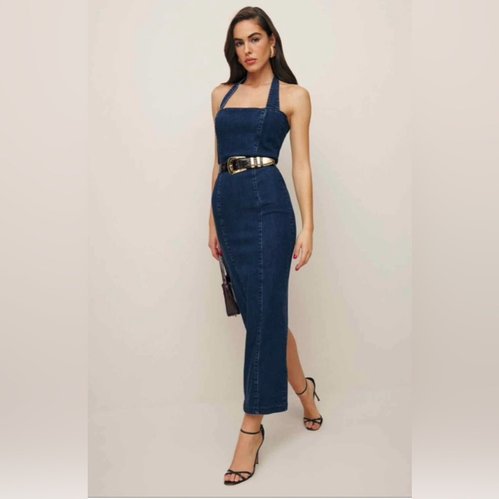 Reformation Dark Blue Denim Maxi Dress